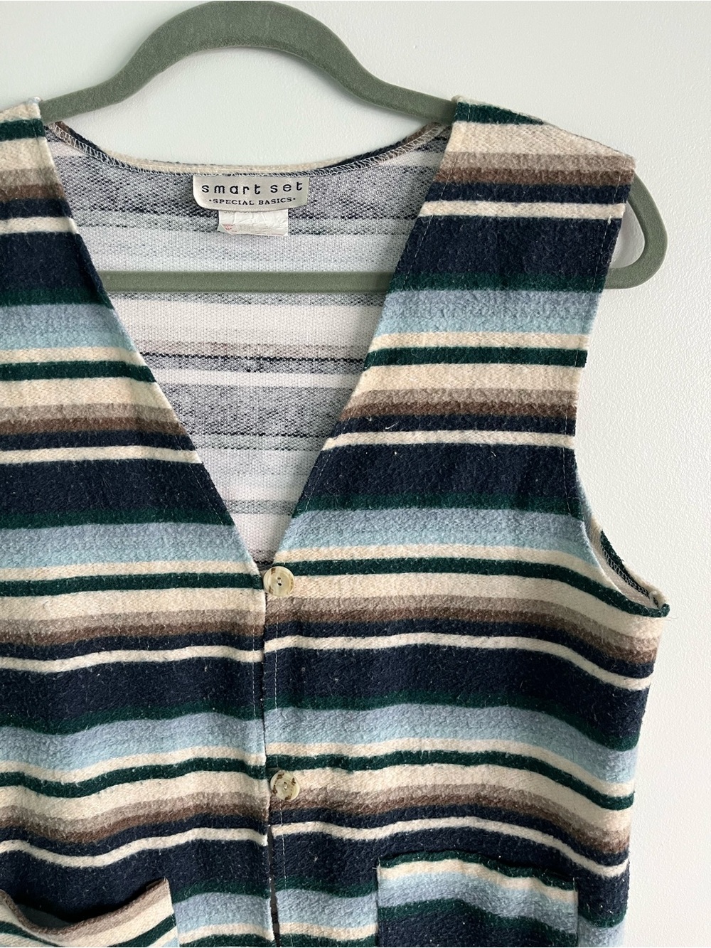 Vintage Coastal Cowgirl Striped Fringe Button-Front Vest Y2K Surfer Tapestry - Picture 3 of 12